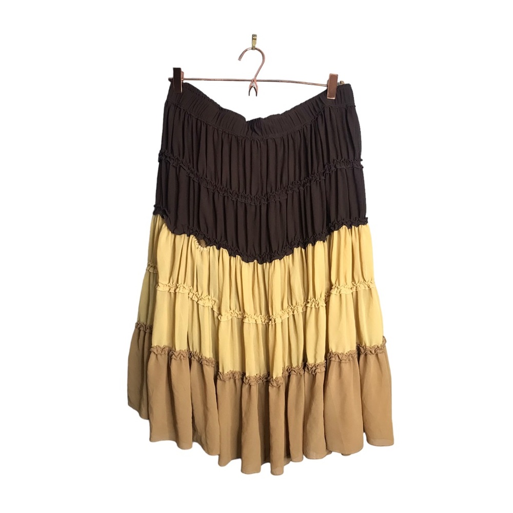 WD.NY | Y2K neutral colored Chocolate and Mustard Maxi Skirt •